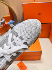 DEPART SLIP-ON SNEAKER IN WHITE MIX MOUSE GRAY KNIT AND CALFSKIN