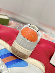 GUCCI 26S SCREENER SNEAKER IN LIGHT BEIGE MIX BLUE LEATHER