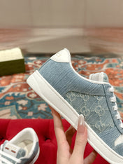 GUCCI 26S SCREENER SNEAKER IN LIGHT BLUE DENIM