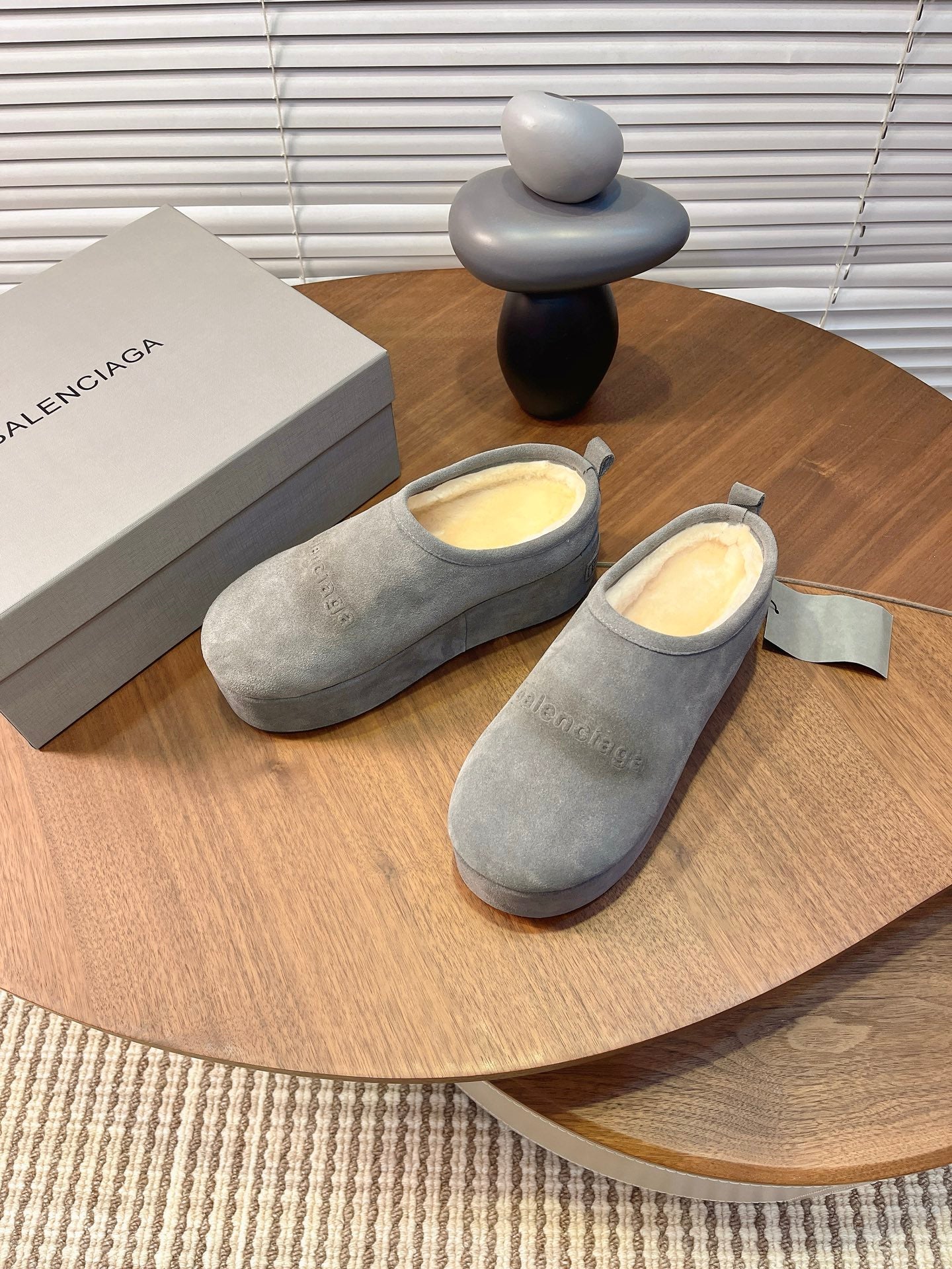 BALENCIAGA 25S AURALEE SLIP-ON 50 MM IN GREY SUEDE