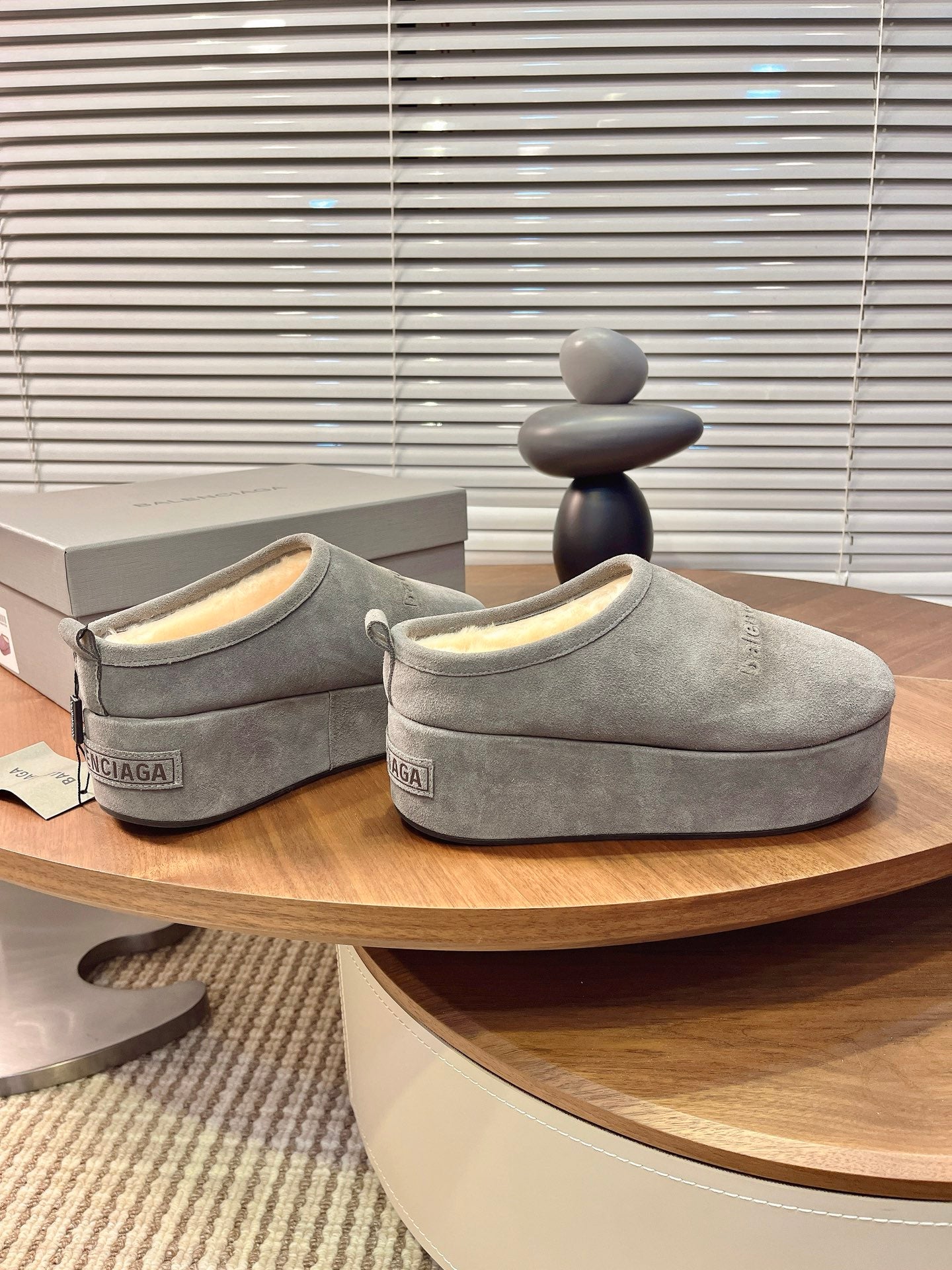 BALENCIAGA 25S AURALEE SLIP-ON 50 MM IN GREY SUEDE