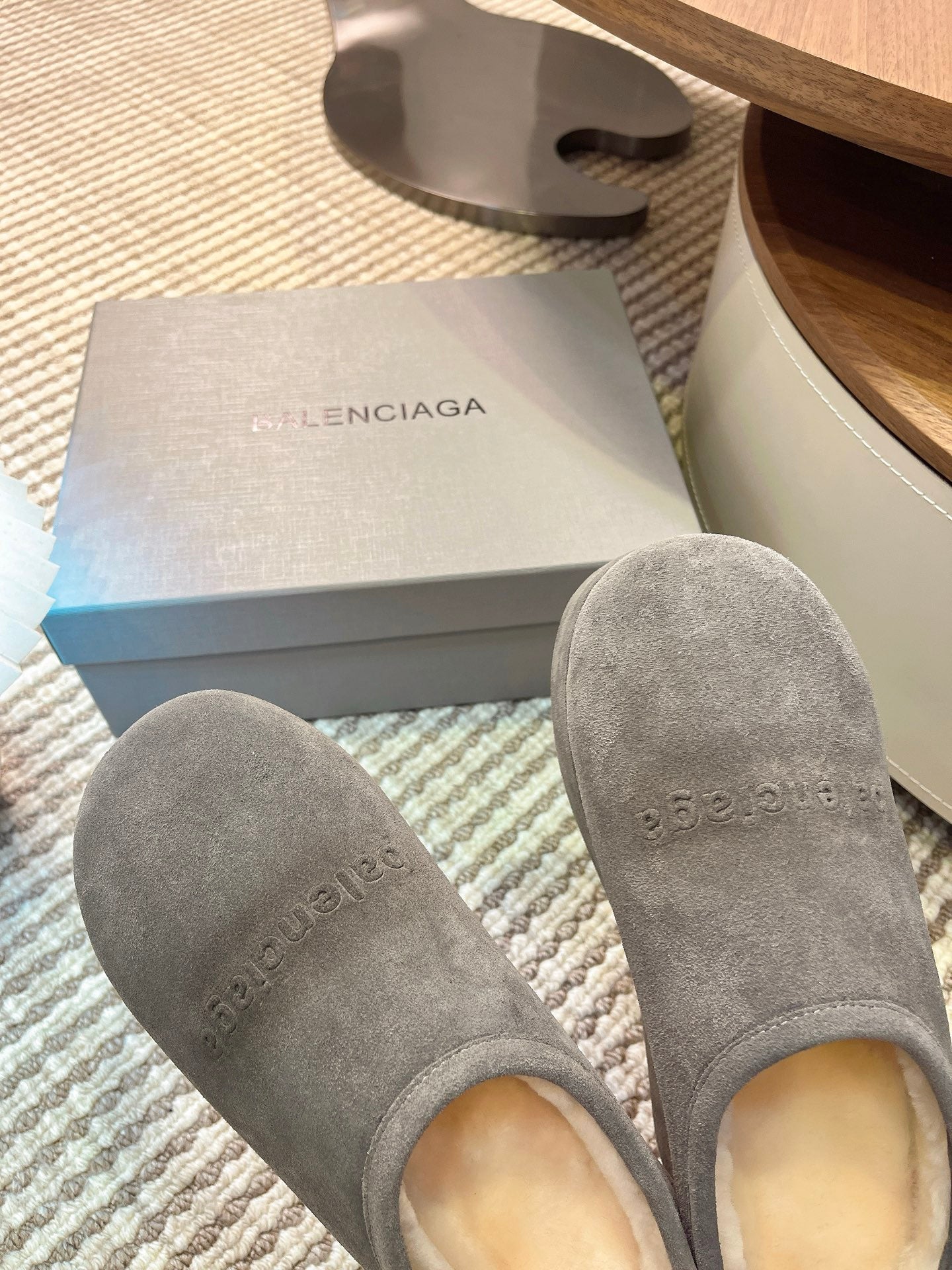 BALENCIAGA 25S AURALEE SLIP-ON 50 MM IN GREY SUEDE