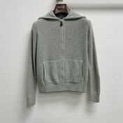LORO PIANA 26S HOODED ZIP-UP KNIT CARDIGAN 858