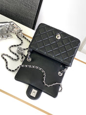 CC SMALL 17 FLAP BAG IN BLACK CALFSKIN