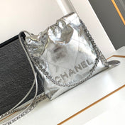 CC 22 BAG IN SILVER SHINY CALFSKIN AND GOLD METAL