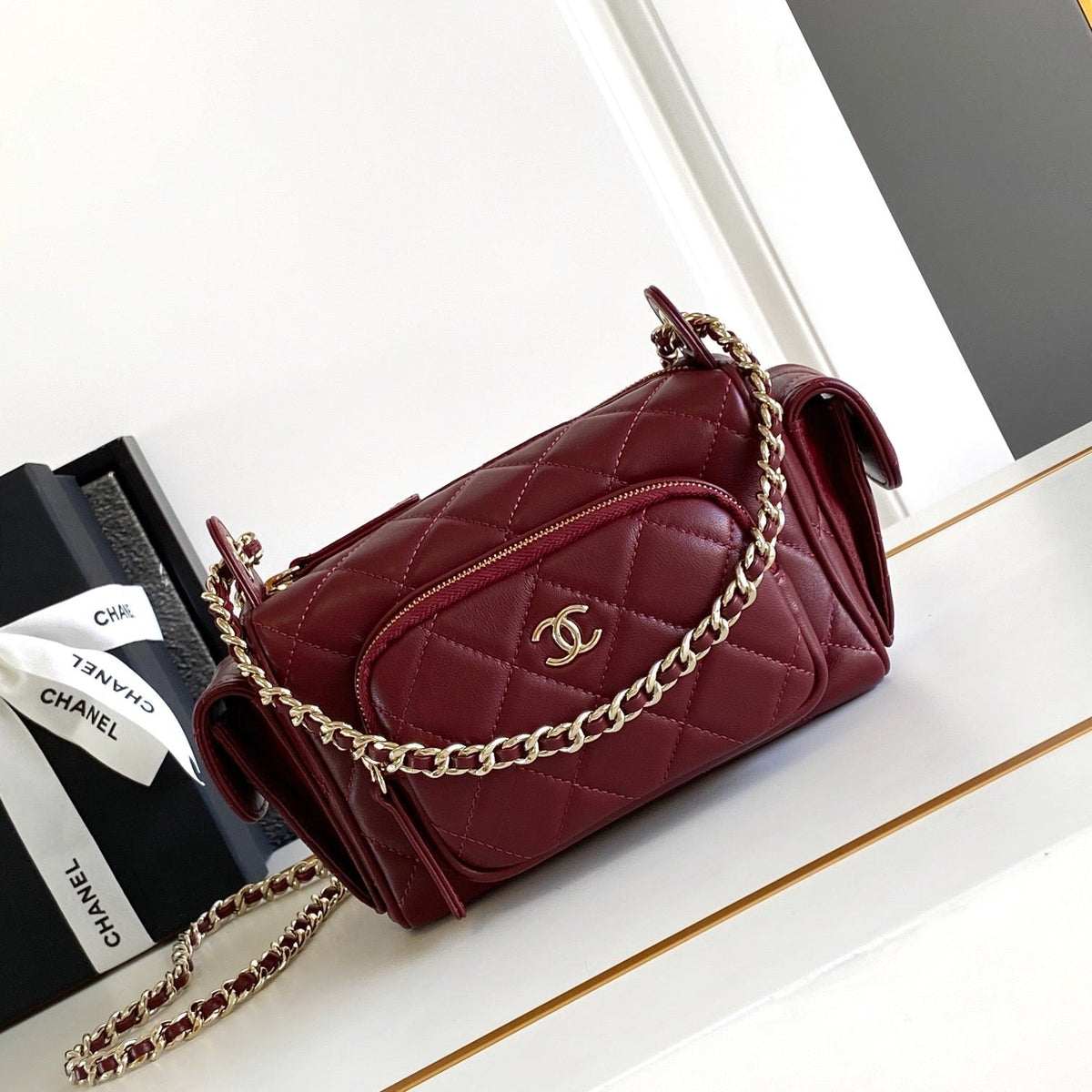 CHANEL 25S CAMERA BAG 23 IN DARK RED LAMBSKIN WITH GOLD HARDWARE