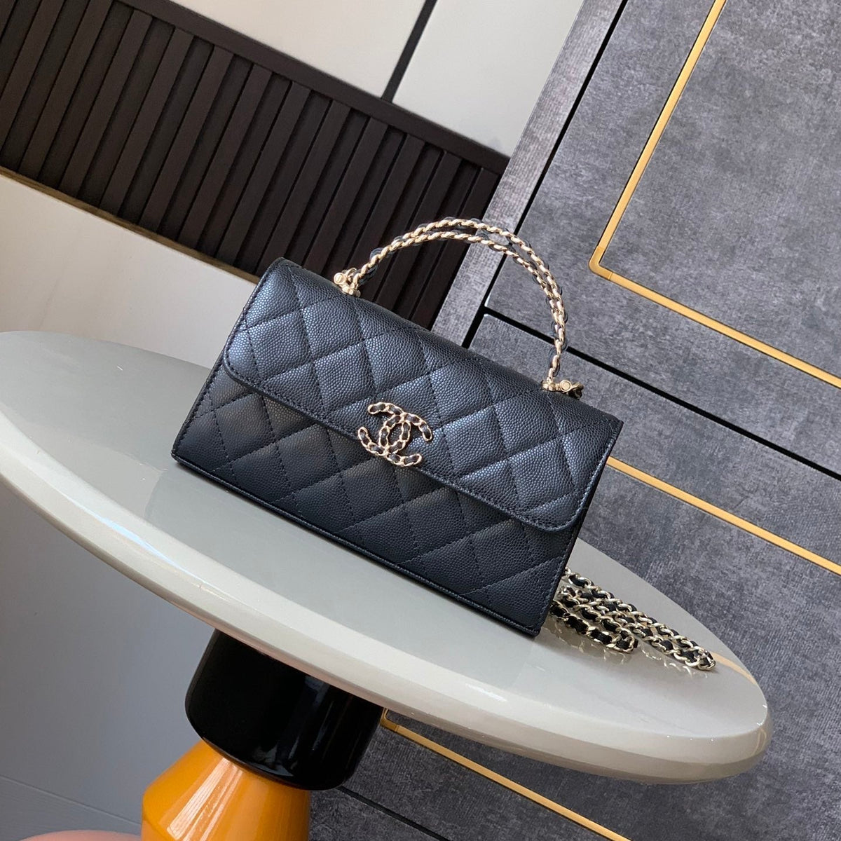 CHANEL 25S KELLY BAG 18 IN BLACK CAVIAR LEATHER WITH GOLD HARDWARE