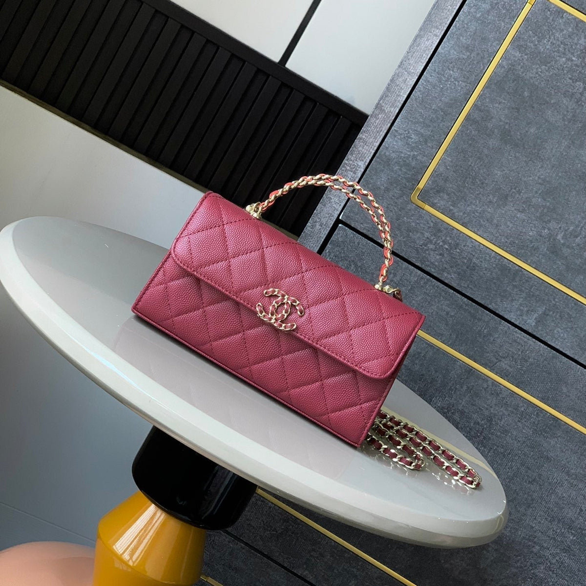 CHANEL 25S KELLY BAG 18 IN DARK RED CAVIAR LEATHER WITH GOLD HARDWARE