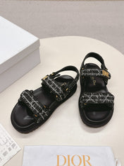 DIOR BACK-STRAP SANDALS 25S IN BLACK TWEED AND CALFSKIN