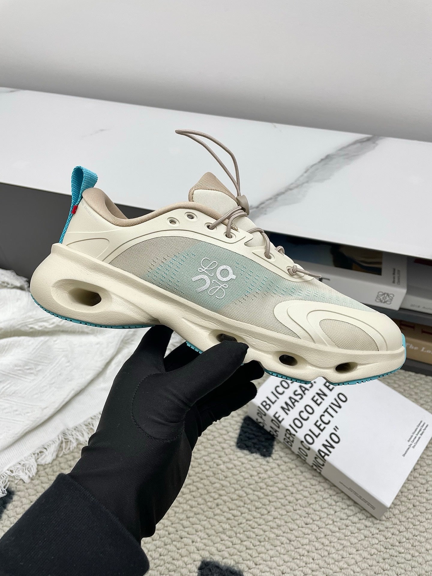 LOEWE 26S CLOUDSOLO SNEAKERS IN LIGHT BLUE AND BEIGE RECYCLED POLYESTER