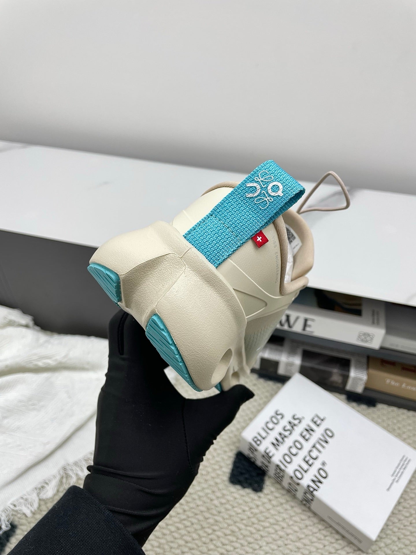 LOEWE 26S CLOUDSOLO SNEAKERS IN LIGHT BLUE AND BEIGE RECYCLED POLYESTER