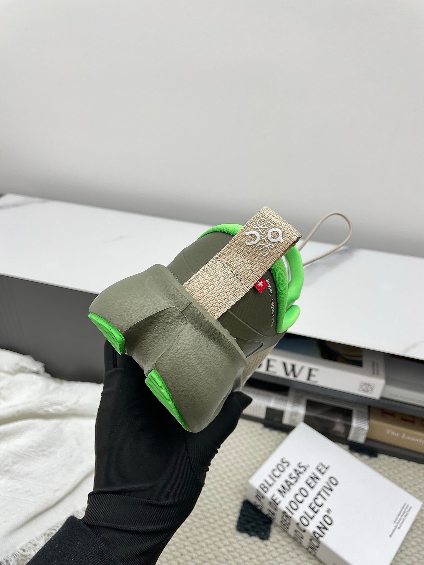 LOEWE 26S CLOUDSOLO SNEAKERS IN OLIVE GREEN AND BEIGE RECYCLED POLYESTER