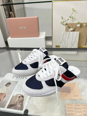 GYMNASIUM SNEAKERS MULES IN OFF WHITE SUEDE AND NAVY BLUE TECHNICAL FABRIC