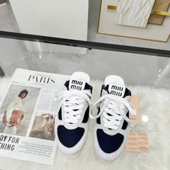 GYMNASIUM SNEAKERS MULES IN OFF WHITE SUEDE AND NAVY BLUE TECHNICAL FABRIC