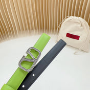 Vlogo Buckle Water Wave Silver Copper Glossy Green Black Leather 20mm Belt