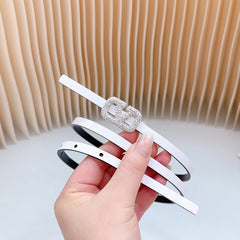 VL Belt 8mm Buckle Silver Diamond Leather White Black