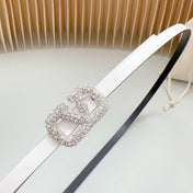 VL Belt 8mm Buckle Silver Diamond Leather White Black