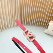 VL Belt 8mm Buckle Gold Diamond Leather Red Black