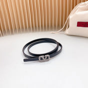 VL Belt 8mm Buckle Silver Diamond Leather Black