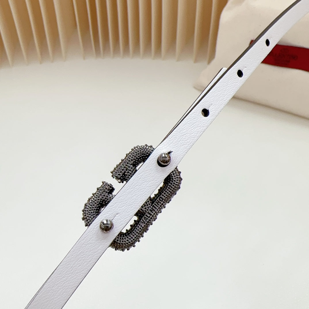 VL Belt 8mm Buckle Silver Diamond Leather Tan White