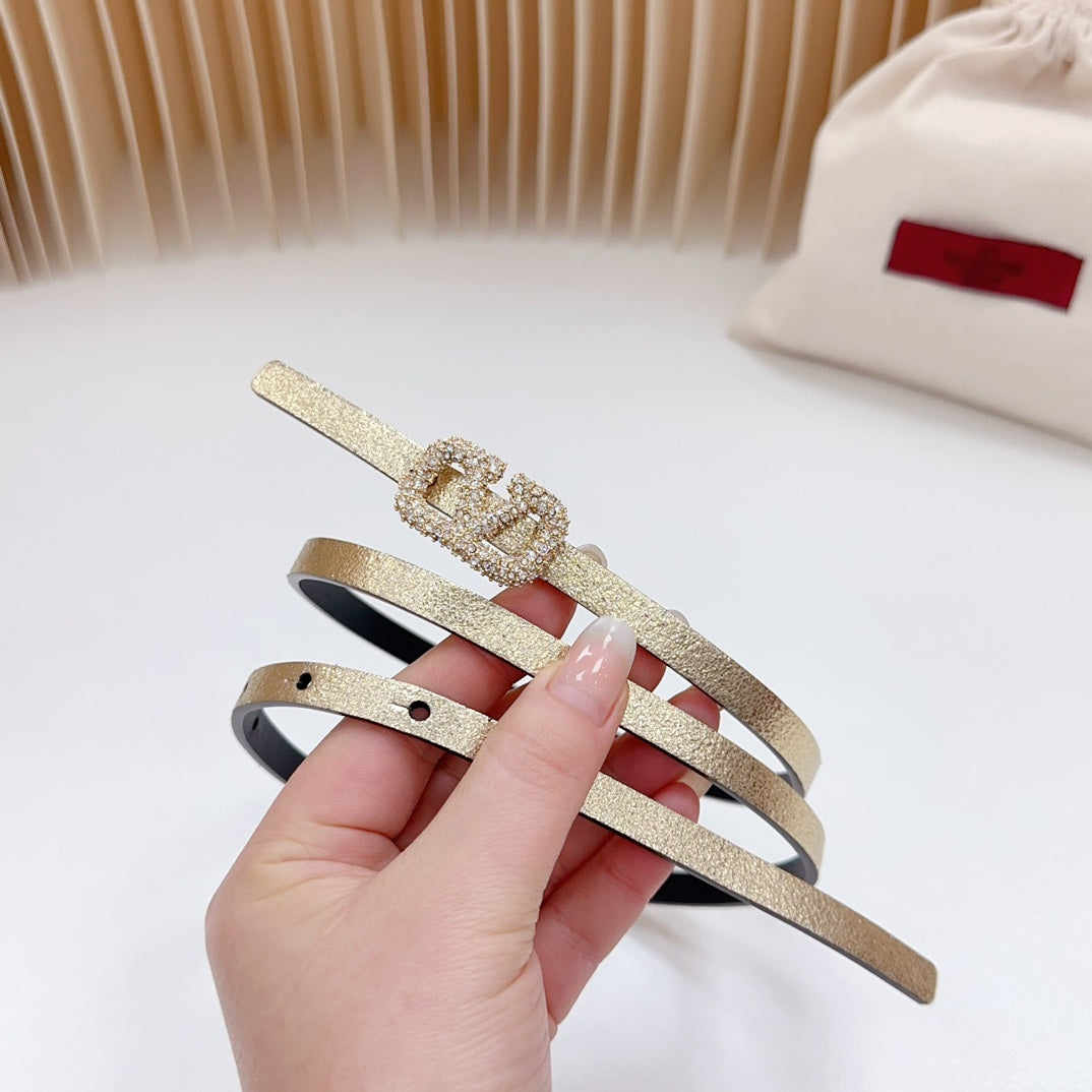 VL Belt 8mm Buckle Gold Diamond Leather Gold Black