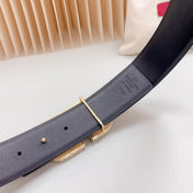Vlogo Brown Black White Stone Gold Buckle Belt 40mm Black Leather