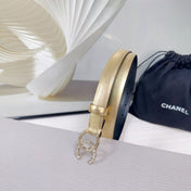 CC BELT 20 MM IN GOLD SMOOTH CALFSKIN GOLD HARDWARE ATTACH RHINSTONE