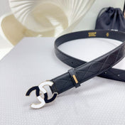 CC BELT 30 MM BLACK CALFSKIN WITH BLACK MIX WHITE LOGO