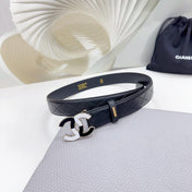 CC BELT 30 MM BLACK CALFSKIN WITH BLACK MIX WHITE LOGO