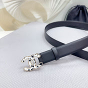 CC 30MM BELT IN BLACK SHINNY CALFSKIN WHITE LOGO
