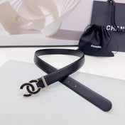 CC 30MM BELT IN BLACK SMOOTH CALFSKIN METAL HARDWARE