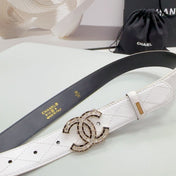 CC 30MM BELT IN WHITE EMBROIDERED CALFSKIN METAL HARDWARE