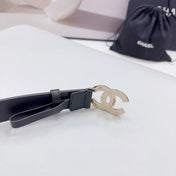 CC 30MM BELT IN BLACK SMOOTH CALFSKIN METAL LOGO GOLD HARDWARE