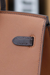 BIRKIN FAUBOURG TOUCH 20 IN CHOCOLATE MIX BRONZE BROWN CALFSKIN WITH SILVER HARDWARE