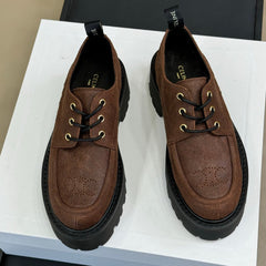 CELINE 25S THICK SOLED LOAFERS IN BROWN CALFSKIN SUEDE