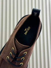 CELINE 25S THICK SOLED LOAFERS IN BROWN CALFSKIN SUEDE
