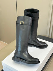 CELINE 26S HIGH-TOP BOOTS IN BLACK CALFSKIN WITH GOLD HARDWARE