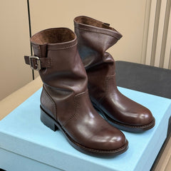 PRADA 25S ANKLE BOOTS IN BROWN CALFSKIN