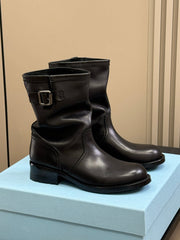 PRADA 25S ANKLE BOOTS IN DARK BLACK BROWN CALFSKIN