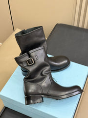PRADA 25S ANKLE BOOTS IN DARK BLACK BROWN CALFSKIN