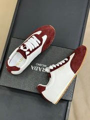 PRADA 25S SNEAKER IN WHITE MIX DARK RED SUEDE STYLE 3