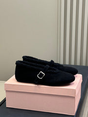ALAIA 25S MARY JANE SHEARLING FLATS IN BLACK SUEDE