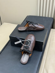 PRADA 25S COLLAPSE MULES IN DARK BROWN CALFSKIN