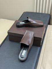ALAIA 25S SQUARE LOAFER MULES IN BROWN CALFSKIN