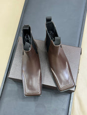 ALAIA 25S SQUARE TOE CHELSEA ANKLE BOOTS SHOES IN BROWN CALFSKIN