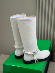 BOTTEGA VENETA 26S TALL BOOTS IN LIGHT GREY SUEDE