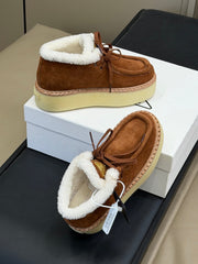 PRADA 25S HIGH-TOP SHOES 40 MM IN DARK BROWN SUEDE SHEARLING-LINED