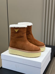 PRADA 25S ANKLE BOOTS 40 MM IN DARK BROWN SUEDE SHEARLING-LINED