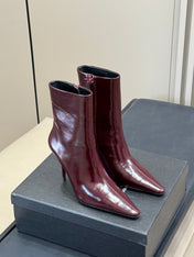 YSL 26S ZIPPERED HEELED BOOTS IN DARK RED SHINY CALFSKIN