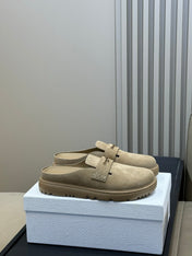 DIOR 26S BOY MULE IN DARK BEIGE SUEDE GOLD HARDWARE